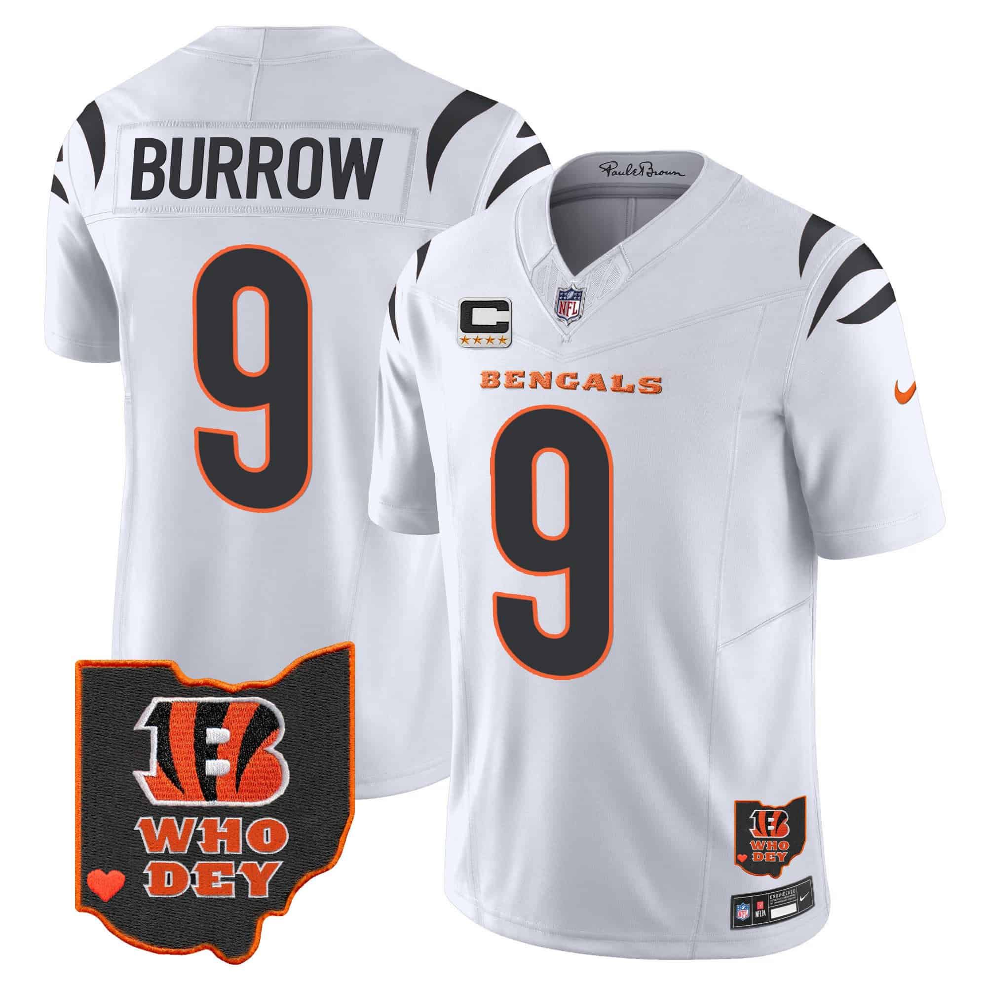 Men Cincinnati Bengals #9 Burrow White 2024 Nike Patch Vapor Limited NFL Jersey